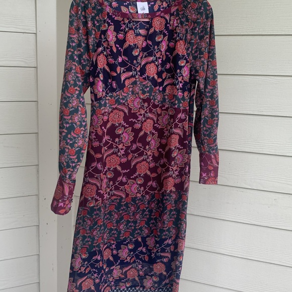 Cabi floral mix media fall Retro Floral Maxi bohemian Dress xs - Picture 2 of 12